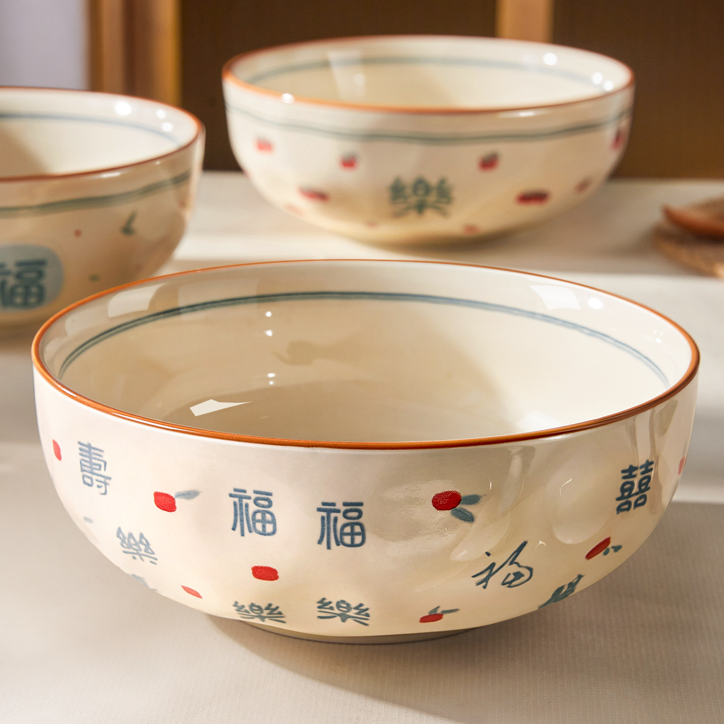 中式陶瓷汤碗家用2026新款高颜值釉下彩8寸大碗泡面碗大容量汤盆