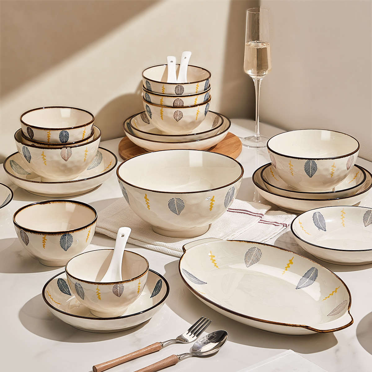 日式陶瓷碗家用2023新款吃饭碗米饭碗5寸好看的盘子碗碟餐具千叶