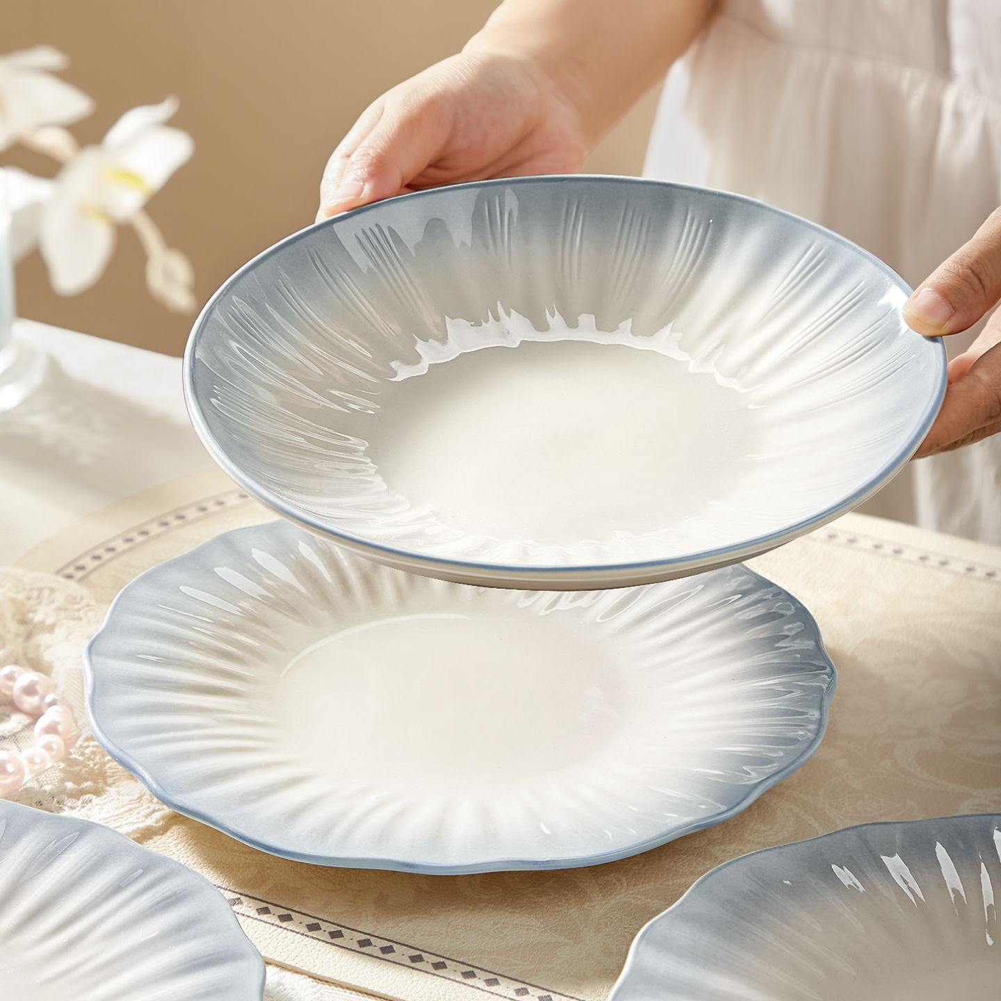 釉下彩盘子家用菜盘高级感深盘