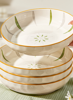 清新盘子家用菜盘2025新款陶瓷碗碟餐具釉下彩餐盘高级感碟子深盘