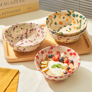 高颜值陶瓷泼墨酸奶碗家用2025新款特别好看的燕麦片碗水果沙拉碗