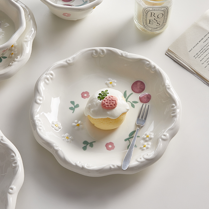 小清新甜品盘高级感盘子浮雕餐盘