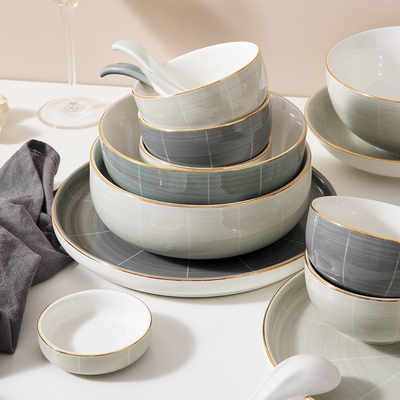 金边轻奢陶瓷吃饭碗盘高级感家用现代简约面碗汤碗米饭碗单个桑陌,餐饮具,碗,淘宝优惠券,粉丝福利购,淘宝优惠卷