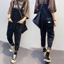 女 减龄显瘦可爱韩版 夏季 宽松连体裤 排扣牛仔背带裤 2019新款 老爹裤