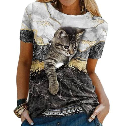 Fashion Women's T-shirts 3D Kawaii Cat Printed Short Sleeve