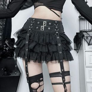 Mesh Belt Punk Woven Skirt Cake Layered Multi Style Women