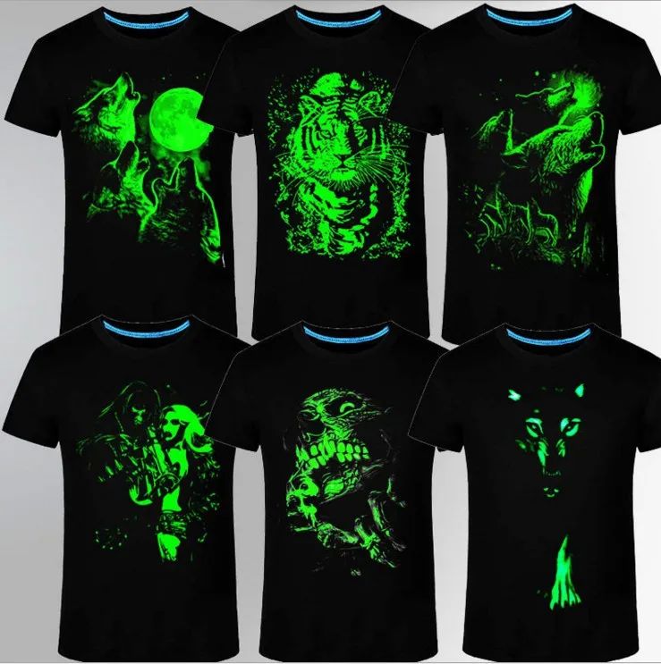 3d Fluorescent T-shirt Men's Punk Glow Fashion