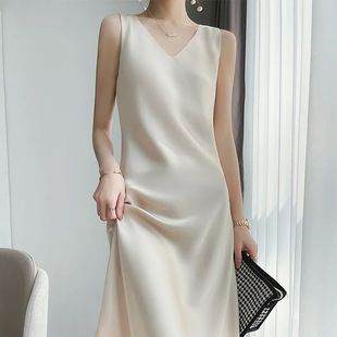 Dress Sexy 2024 Sleeveless Women Neck Korean Elegant