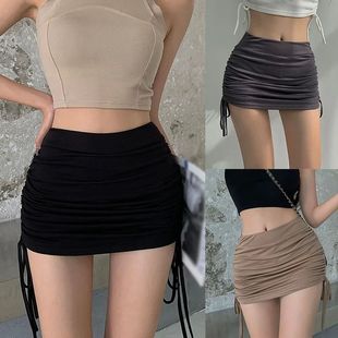 High Waist Drawstring Design Women Slim Feel Skirt