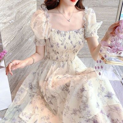 Korean Elegant Fashion Chiffon Dress Summer French Vintage