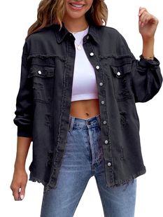 Casual Ripped Distressed Women Jacket Fashion Denim Boyfri