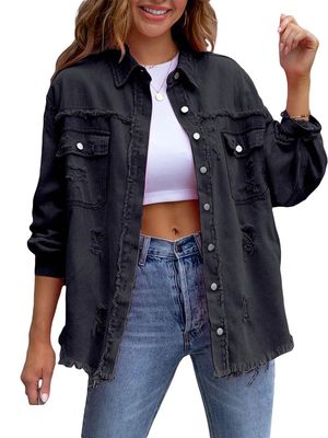 Women's Fashion Casual Ripped Distressed Denim Jacket Boyfri