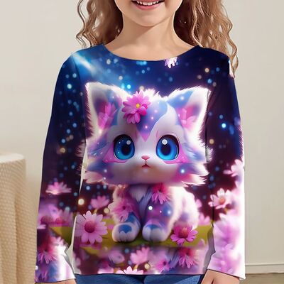 Children Girly Clothes From 10 To 14 Years Cat Long Sleeve