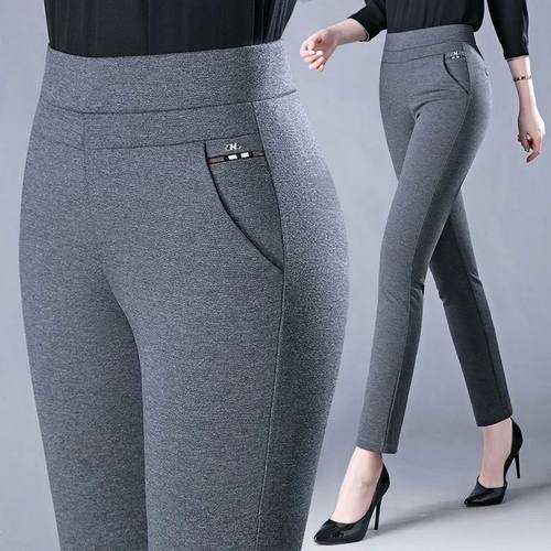 Spring Winter Elegant High Waist Casual Stretch Slim Middle