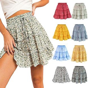 new summer high woman falbala pleated waist flower skirts