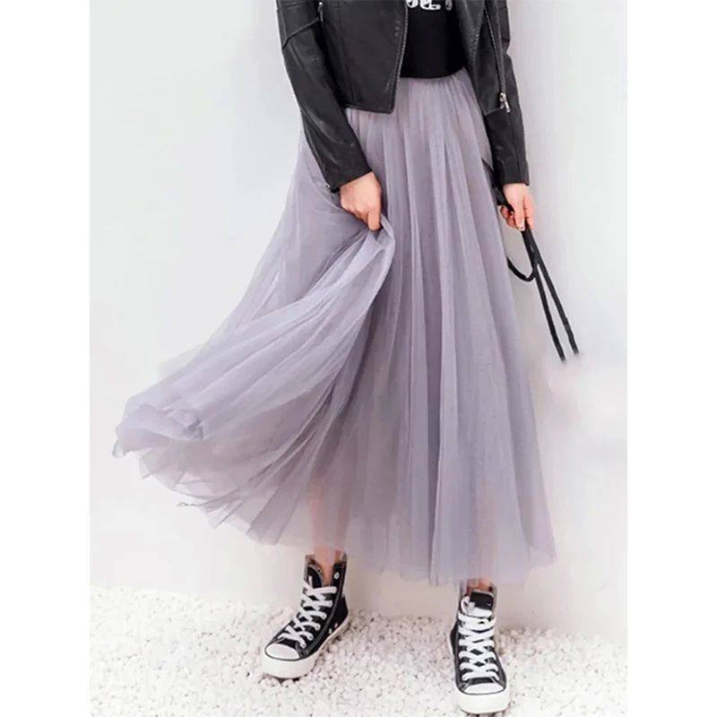 Vintage Tulle Skirt Women Streetwear Elastic High Waist