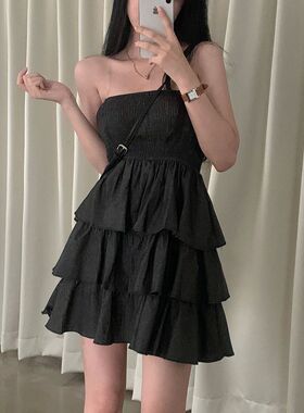 Sexy Slash Neck Black Mini Dress Women Summer Strapless