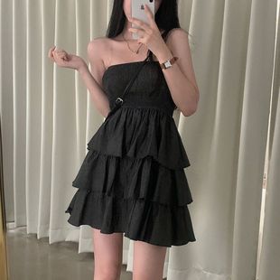 Black Mini Dress Sexy Summer Neck Women Strapless Slash
