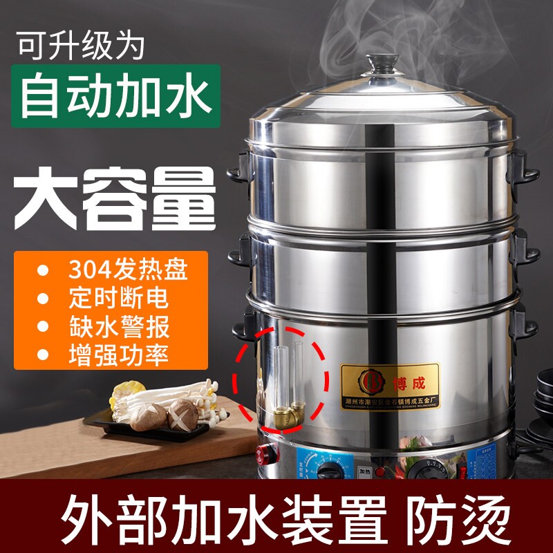 不锈钢商用电蒸笼大容量电蒸锅多能全自动大型电煮锅家用大蒸格功