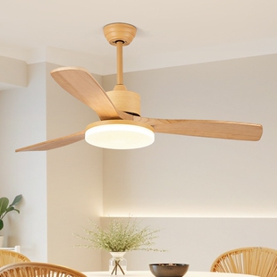 大风力风扇吊灯餐厅原木风实木家灯具用一体北欧日式卧室客厅吊扇