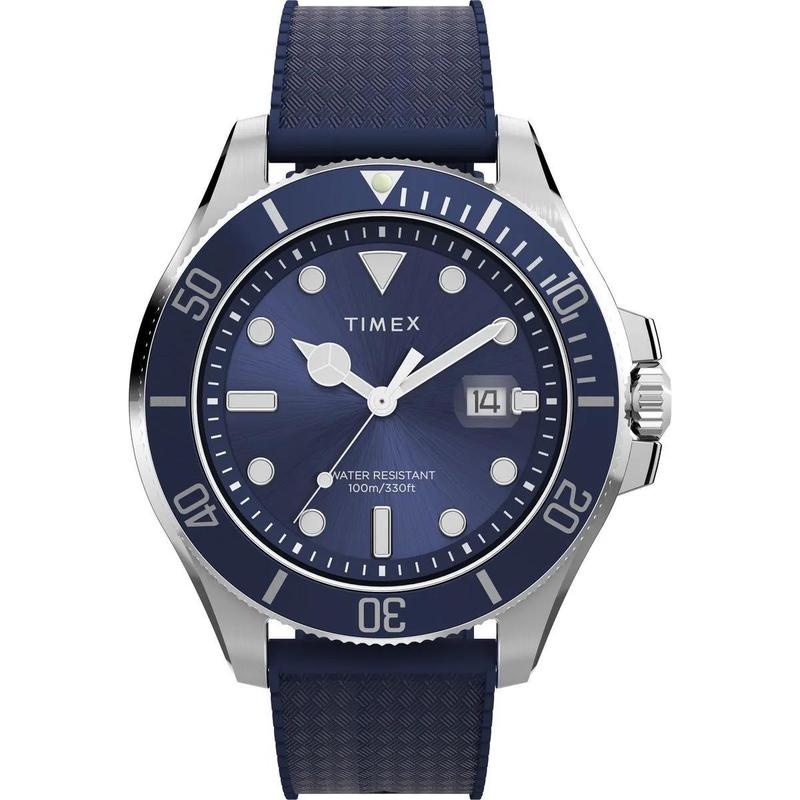 Timex/天美时日韩腕表蓝盘蓝纹橡胶表带潜水表