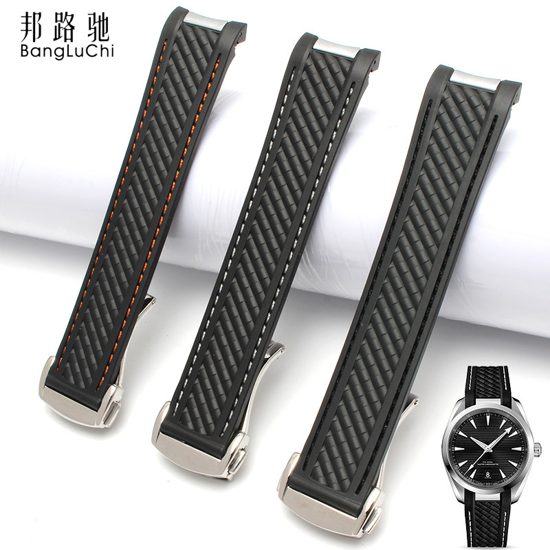 适配欧米茄海马300AT150硅胶手表带大黄蜂金针队长GMT橡胶带20mm