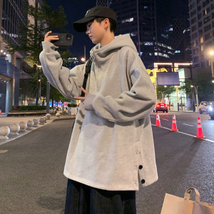 秋冬季个性排扣连帽卫衣男大码宽松套头外套WY2121
