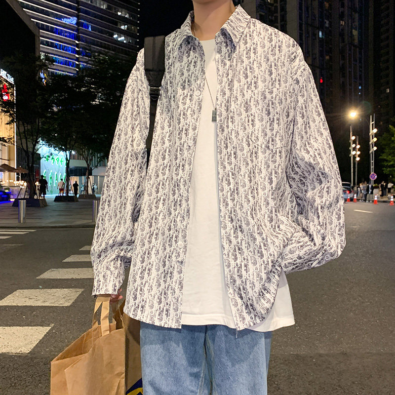 潮流时尚几何印花长袖衬衫男大码宽松百搭防晒衬衣外头CS2113图片