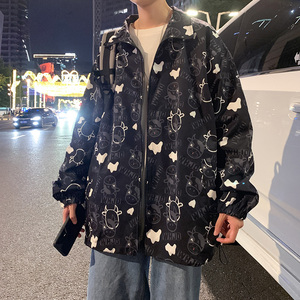 秋季卡通印花立领夹克男士百搭潮流男女同款外套JK2107P75控价98图片