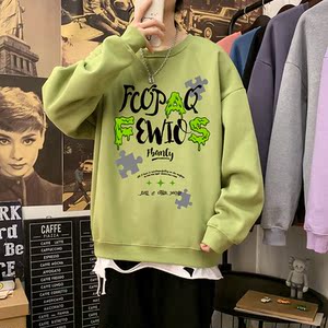 主推差价大 欧美高街印花圆领卫衣男大码宽松情侣外套W9008P40图片
