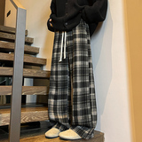 磨毛格子休闲裤男大码宽松男女同款运动卫裤WK013P50加绒P60，男装休闲裤，电商A073