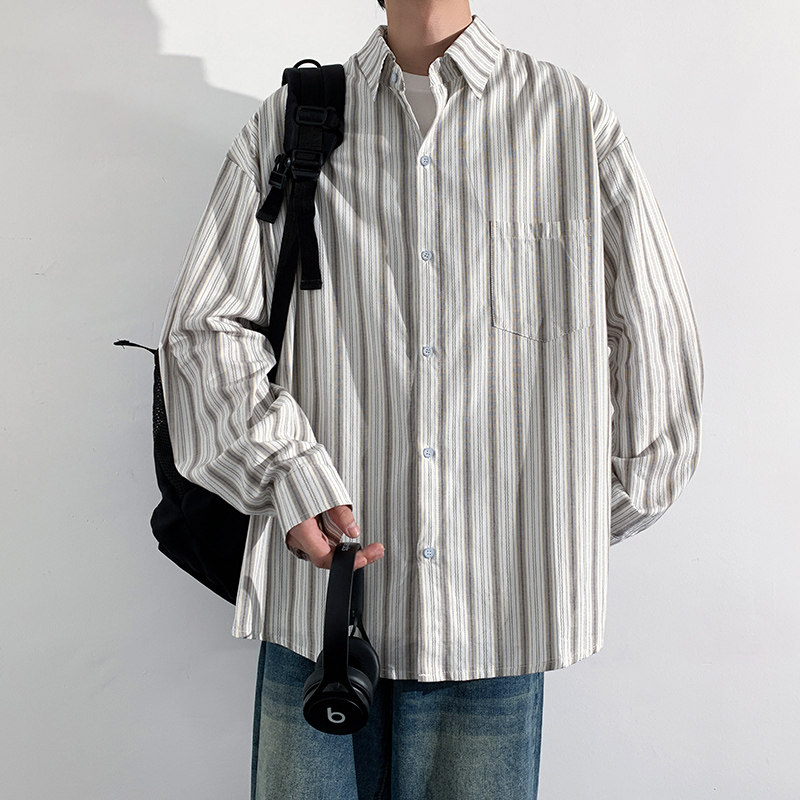 秋季立体提花条纹长袖衬衫男士大码宽松潮牌衬衣外套CS2116P50,男装衬衫,电商A073