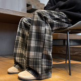 磨毛格子休闲裤男大码宽松男女同款运动卫裤WK013P50加绒P60，男装休闲裤，电商A073