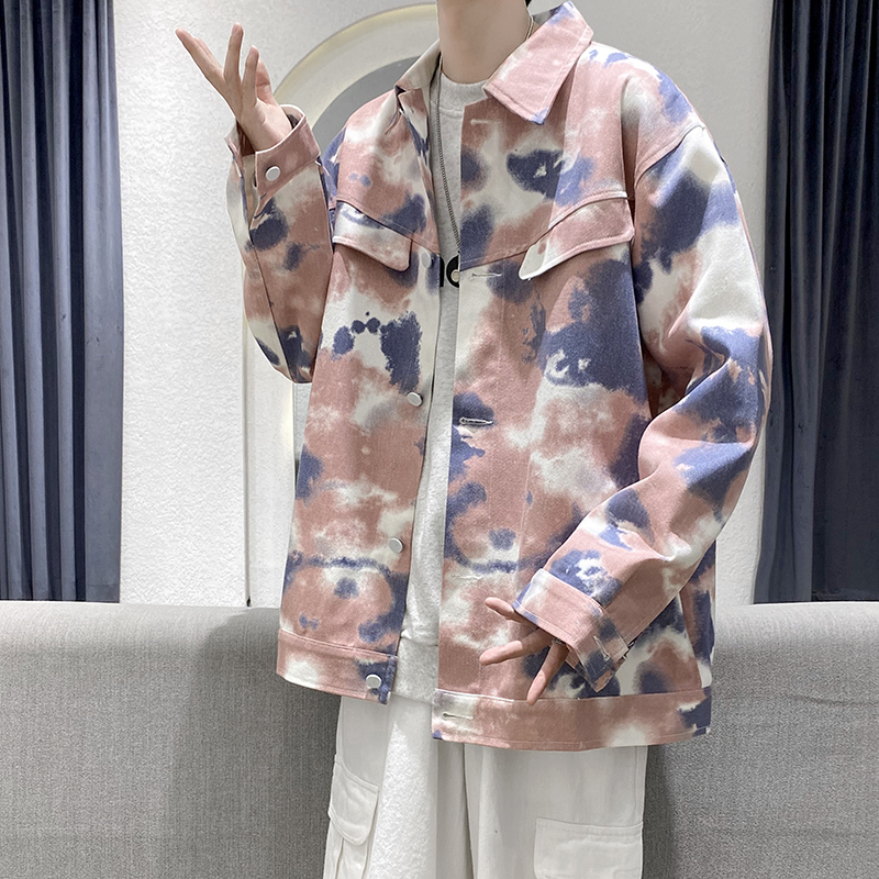 秋冬季扎染工装夹克男女同款大码情侣外套J，男装夹克，电商A073