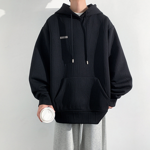 直播 图案已注册 重磅420克立体提花连帽卫衣男大码W928P55图片