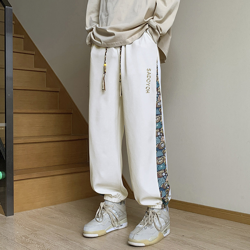 直播品质小熊拼接束脚休闲裤男大码宽松高街运动裤K735P40,男装休闲裤,电商A073