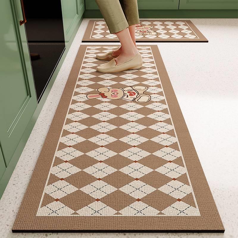 现代简约棋盘格家用厨房地垫耐脏吸水吸油易干防滑硅藻泥地垫 居家布艺 地毯 原图主图