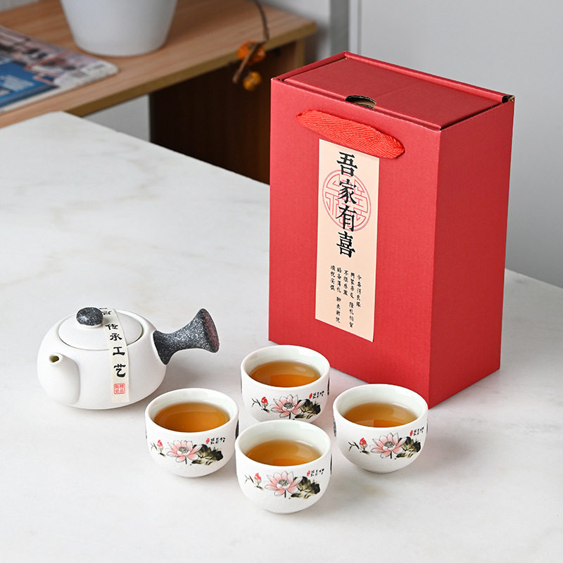 雪花釉陶瓷侧把壶茶具礼盒定制