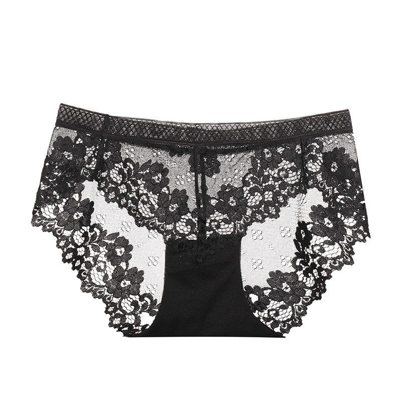 女士蕾丝性感内裤纯棉底裆无痕中腰裤衩青年纯色缕空透气三角底裤