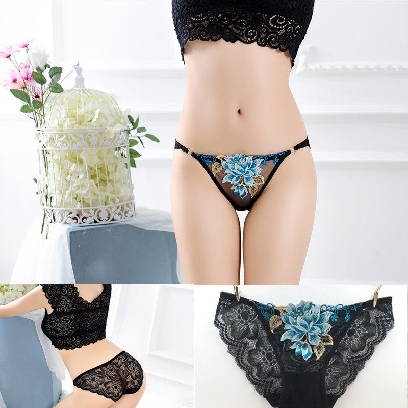 女式性感蕾丝透明夏款内裤刺绣牡丹花透视诱惑低腰短裤人气裤头