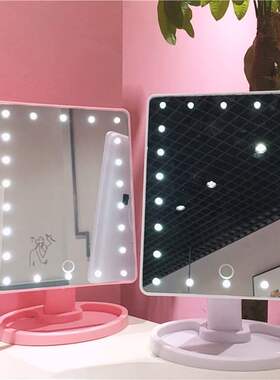 Pink led table top make-up mirror with lamp touch screen to