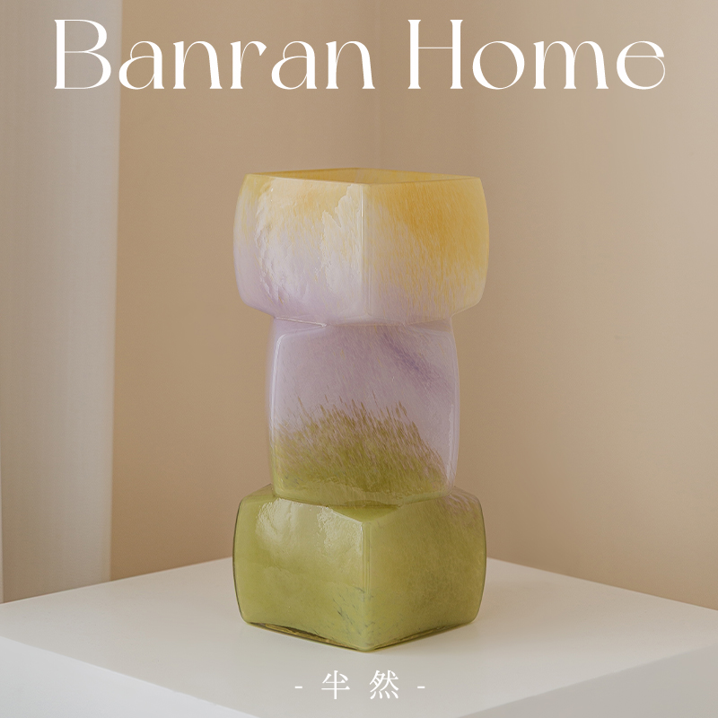 中古风方块堆琉璃高级感花瓶摆件