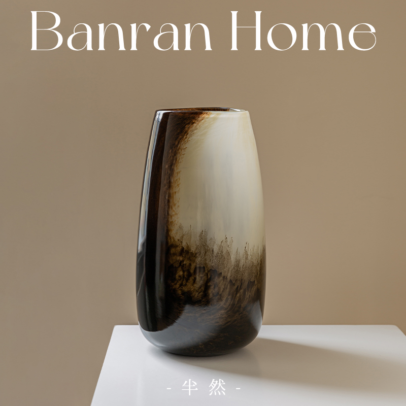 半然客厅琉璃中古渐变黑花瓶