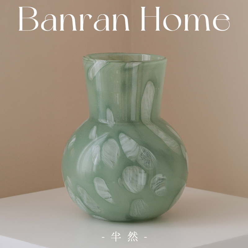 Banran半然花瓶琉璃高级感客厅插花摆件中式玄关绿色花器餐桌新小
