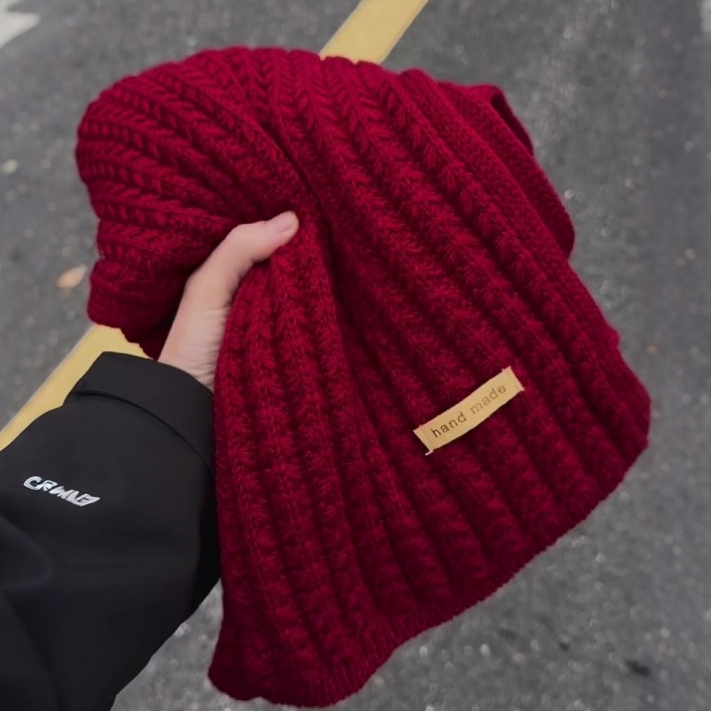 秋冬季女毛线围脖保暖学生针织围巾红色黑色白色韩系灰色氛围粉色