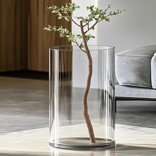 大口径花瓶透明防摔仿玻璃宽口亚克力醒花桶广口敞口水养水培器皿