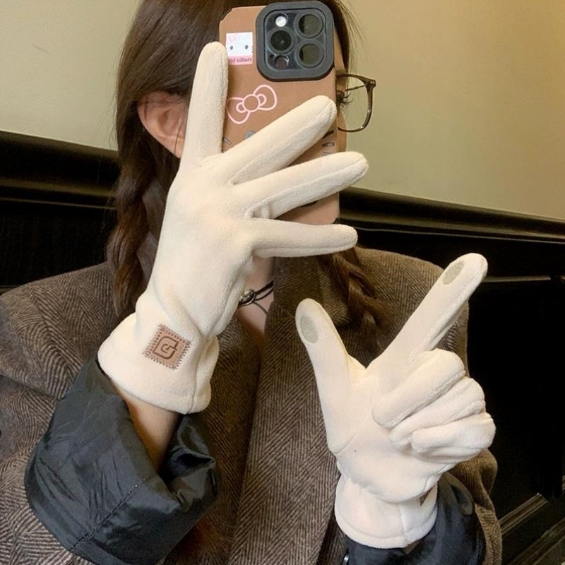 骑行手套保暖女加绒加厚户外骑行电动车可触屏防风防寒骑车手指