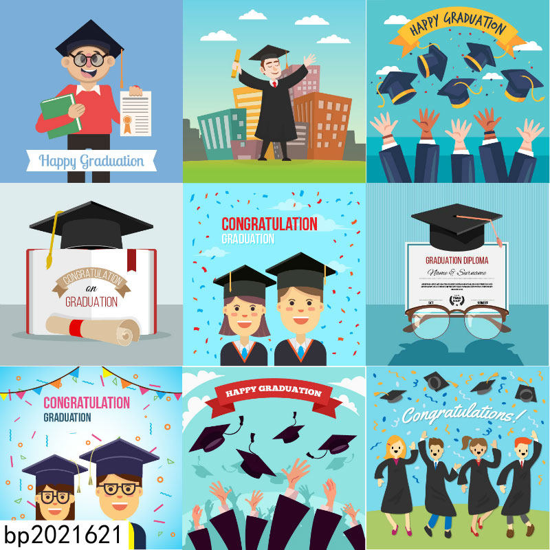 毕业季学生大学毕业扔学士帽海报设计ai/an/fla素材