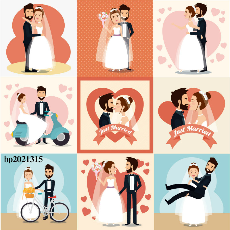 婚礼婚纱恋爱扁平卡通人物插画ai/an/flash/mg动画矢量设计素材