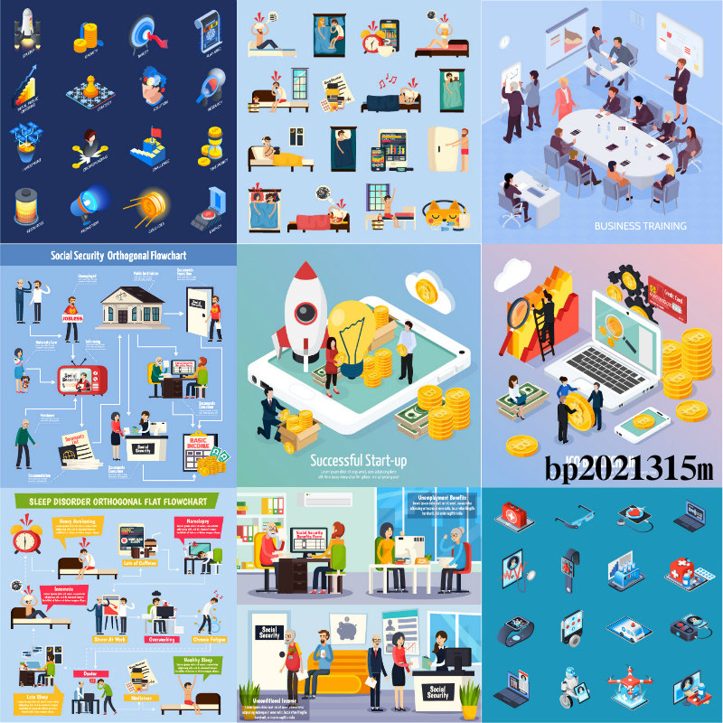 ai矢量设计素材插画图标2.5d互联网工业场景办公小人